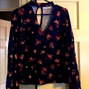 Floral Choker Blouse-NEW WITH TAGS-Just Fab-Navy-S